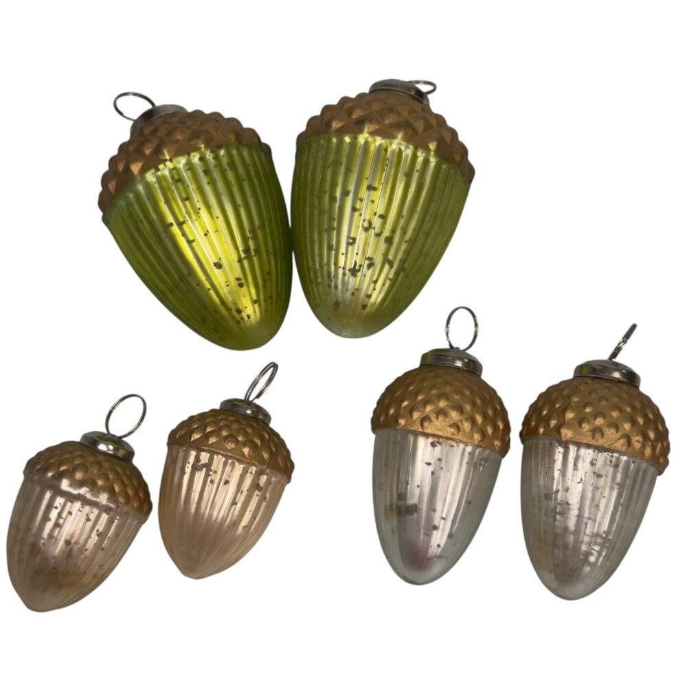 Glass Acorn Decorative Hanging Christmas Tree Ornaments Lot of 6